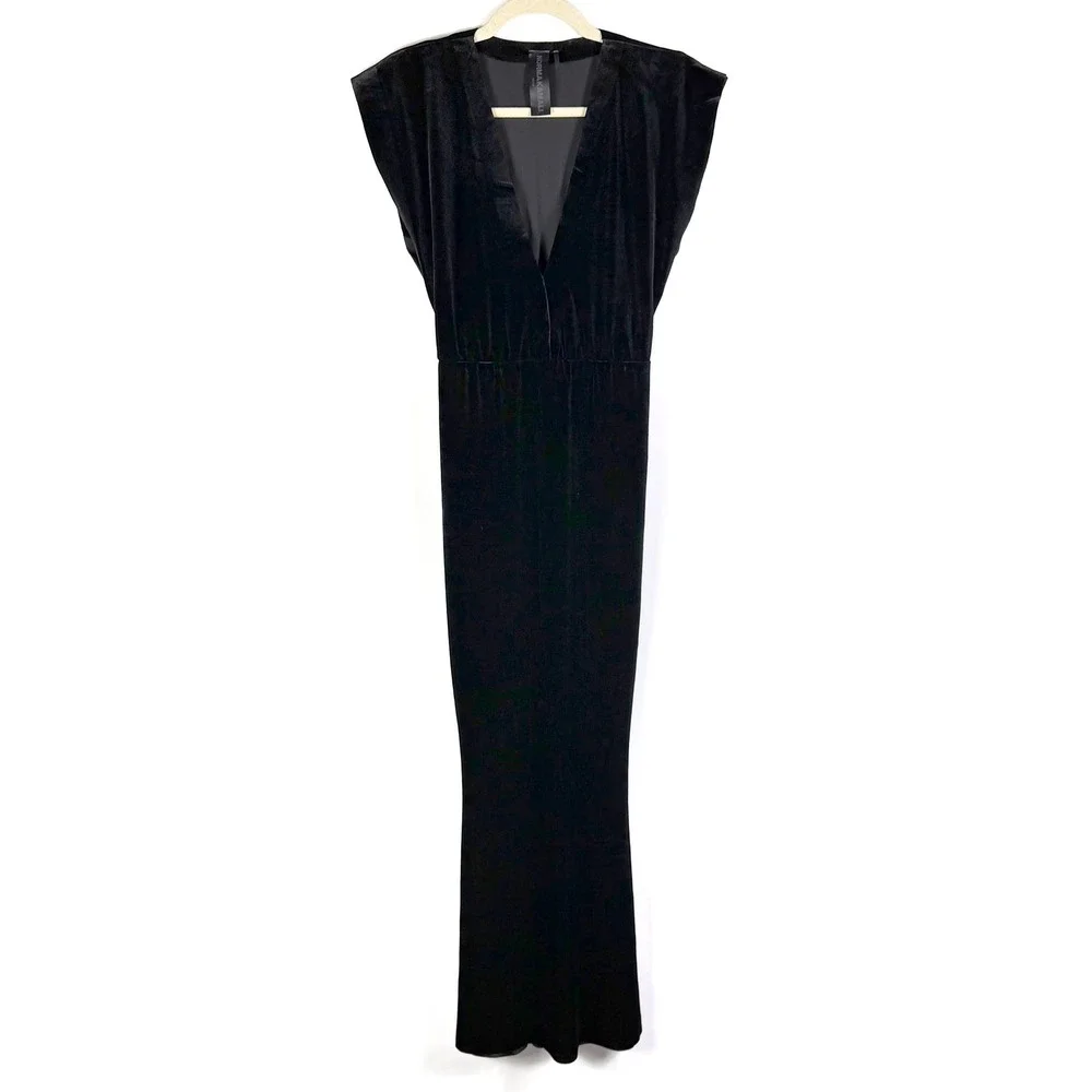 Norma Kamali V Neck Rectangle Gown Black Velvet Maxi Dress Sz XS - Picture 4 of 8